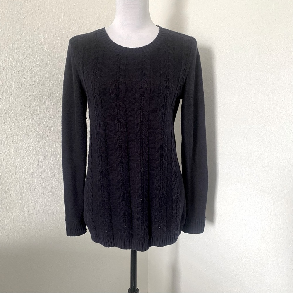 Loft  Cable Knit Sweater Womens Small Navy Crew Neck Long Sleeve